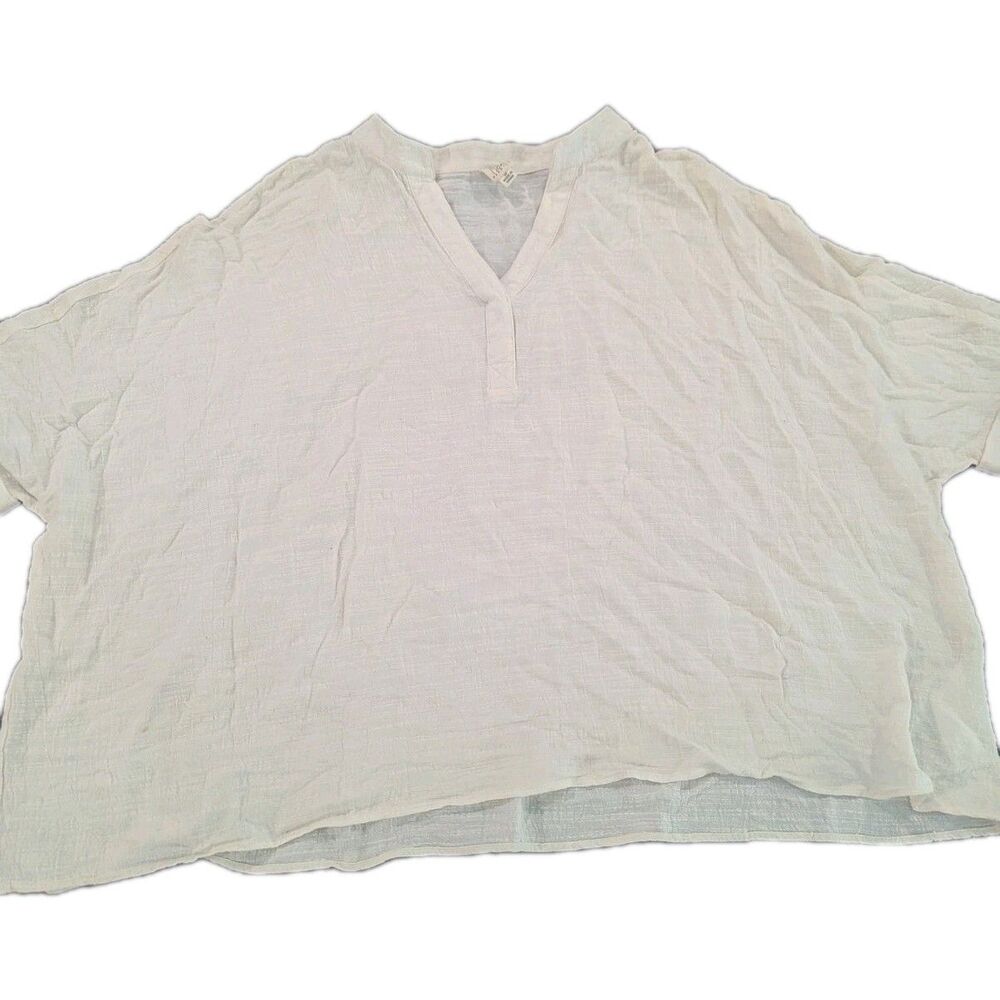 Ijoah Ruffles Button Down Shirt Womens Medium White Cotton‎ Rayon Lagenlook Top